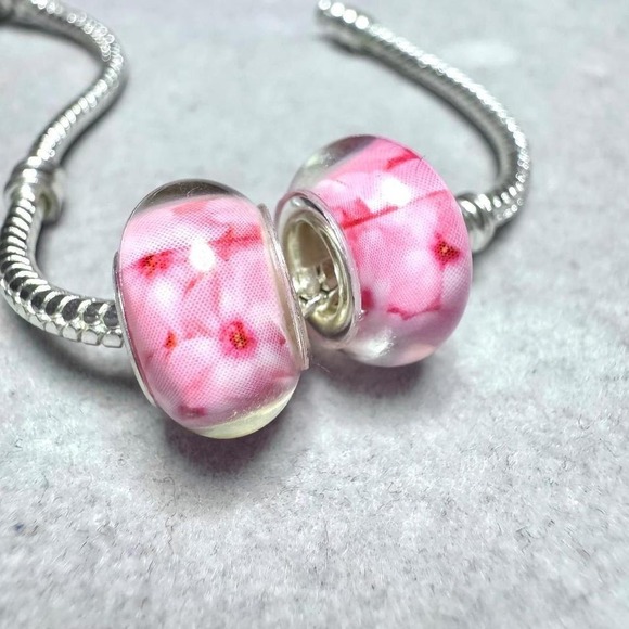 Pink Floral European Charm Bead Bracelet fits Pandora - Picture 2 of 8